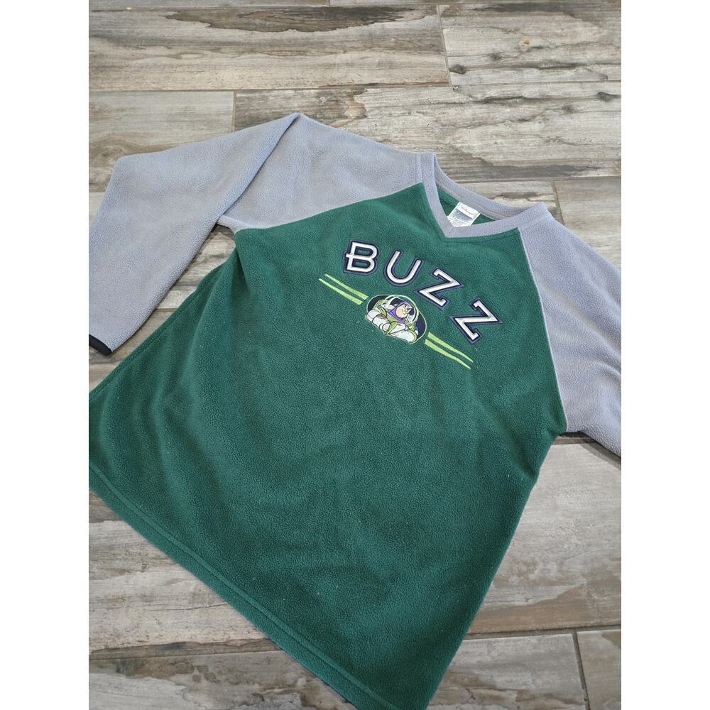 Vintage Disney Store Buzz Lightyear Green/Gray Fleece Pullover Sweatshirt Kids L